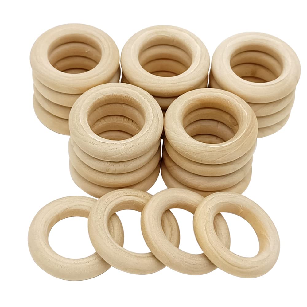 YDHfdcNatural Wood Loop Ring 24 Pcs Natural Unfinished Solid Wood Rings 30mm Macrame Wooden Rings for Arts & Crafts, DIY, Home Decor, Jewellery Making, Ring Pendant Connectors
