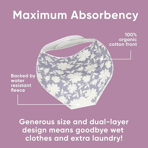 Miniatura 247 de Copper Pearl Paquete de 4 baberos de algodón suave para babeo y dentición, baberos absorbentes para bebés niñas y niños, ajustables para adaptarse a