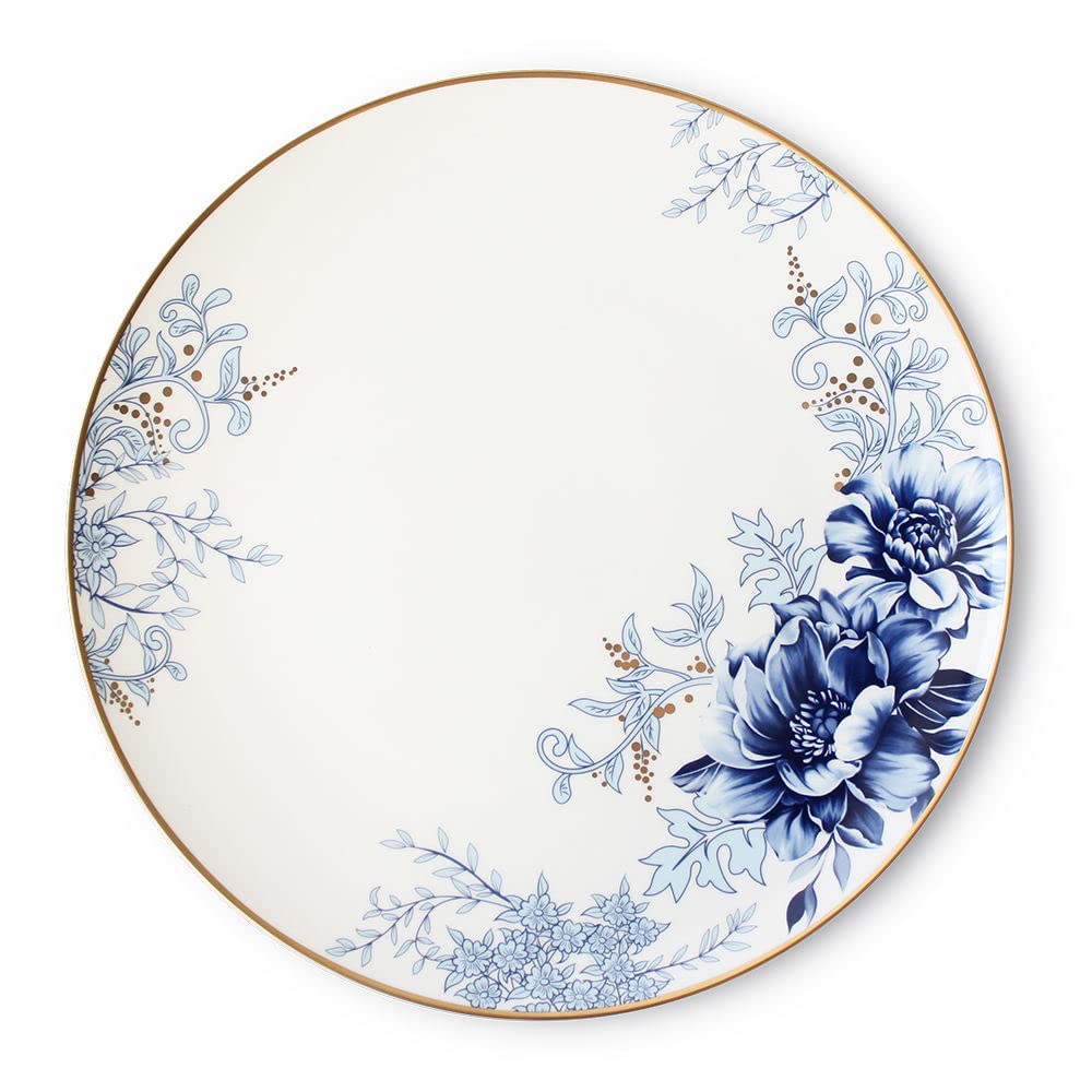 Brindavan Udyog India Dinner Plates Bone China chinaware, Blue Color Floral Design for Home, Banquet, Hotels & Party Pack of 1 (Dinner Plate 10.5" (inches))