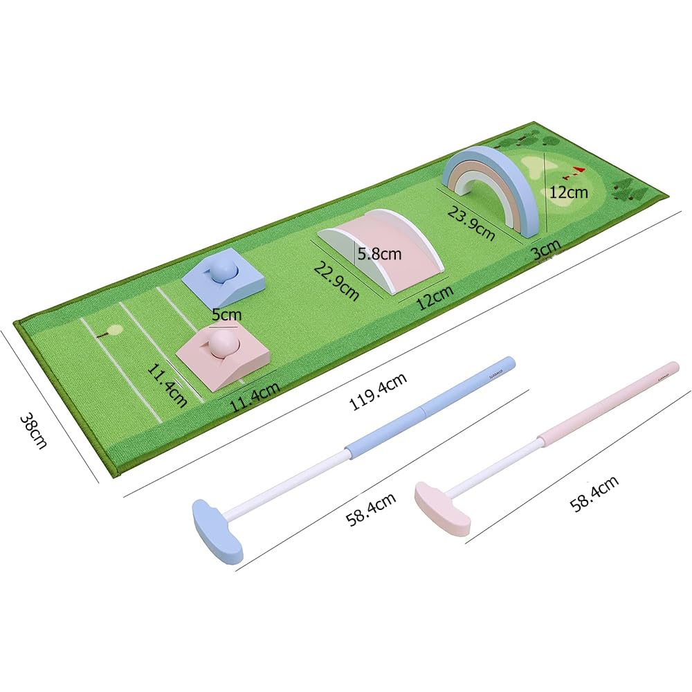 Asweets Mini zestaw golfowy z drewna dla dzieci w wieku 3-12 lat, makaronik do minigolfa, putter dla dzieci do gry w golfa, dla chłopców i dziewczynek na Boże Narodzenie, dożynki (z matą)