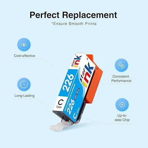 Miniatura 5 de Starink 225 226 - Cartuchos de tinta de repuesto para Canon PGI-225 CLI-226 Ink Wrok para impresora compatible MG5320 MG5220 MG6120 MG8120 MX882