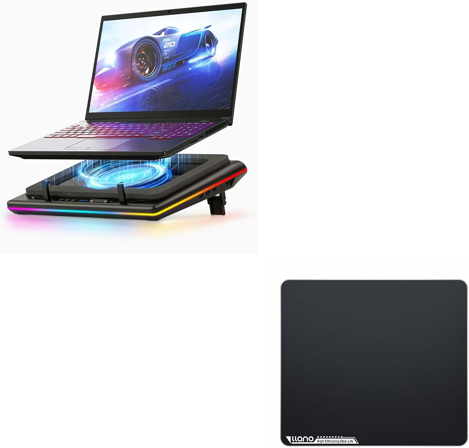 llano Laptop Cooler Bundle with Glass Mousepad Large Size 17.7" x 15.8"