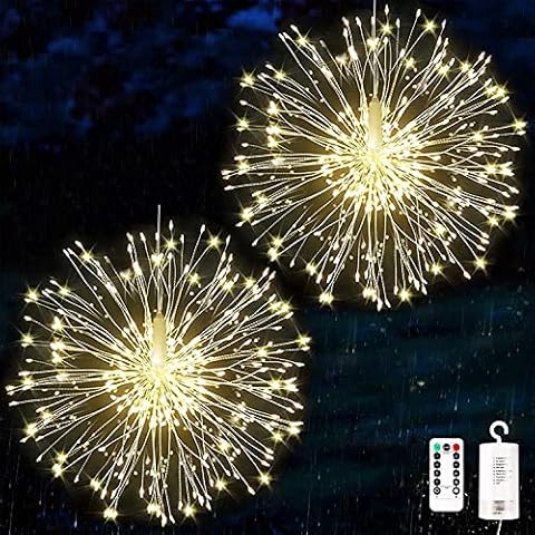 2 Pack Firework Lights, 120 LED Starburst Lights, Outdoor Garden Lighting,Christmas String Lights Waterproof 8 Modes Battery Powered with Remote Control for Garden, Christmas, Party,Outdoor,Indoor Cover