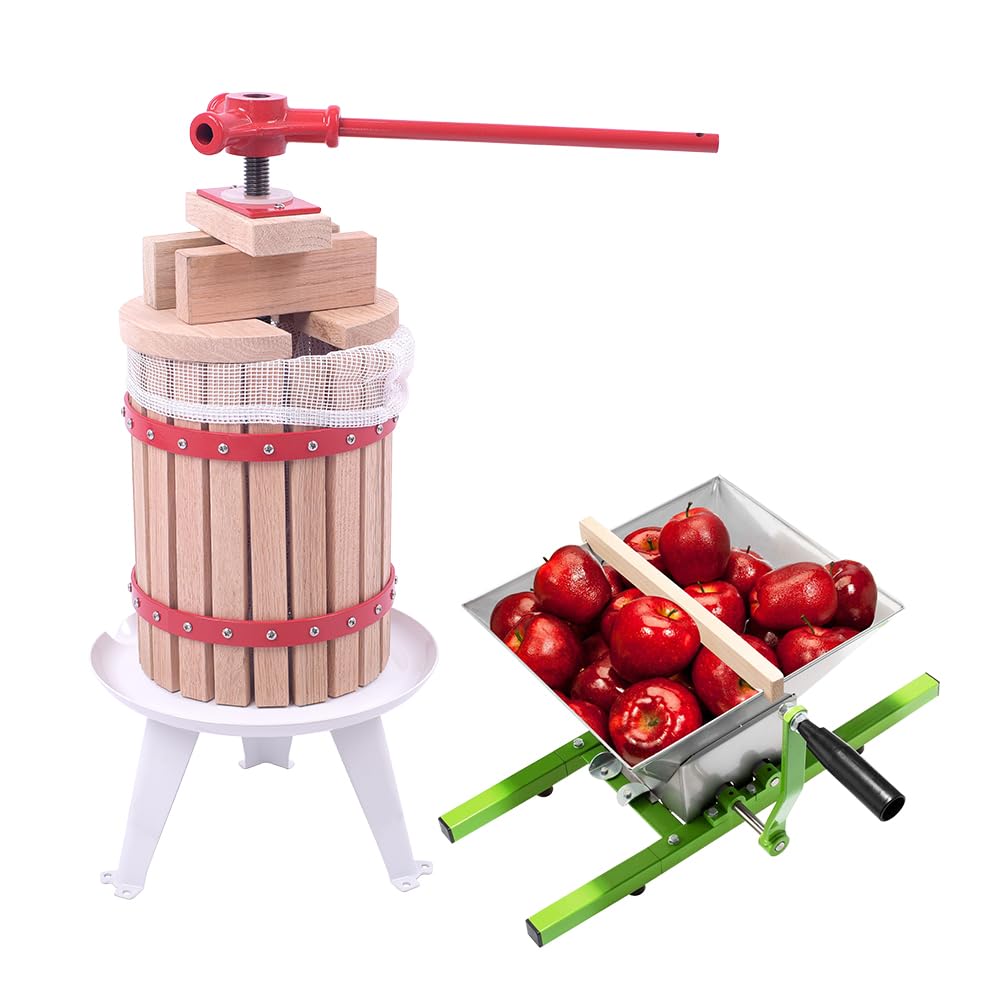 FIVMEN Presse-fruits 6 l manuel avec chiffon de pressage et broche en métal + moulin à fruits en acier inoxydable 7 l