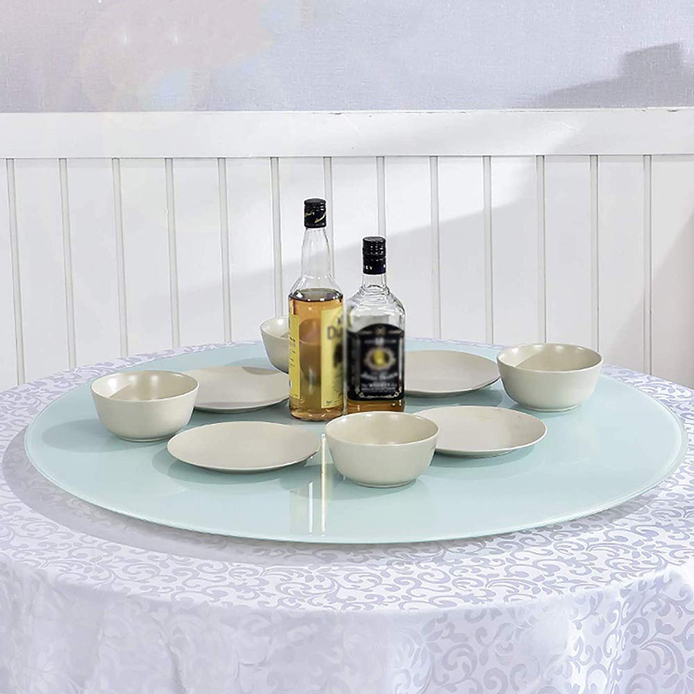 Plateau tournant en Verre trempé Table Ronde Lazy Susan Table de Salle à Manger Plateau de Service Plateau Rotatif Robuste 60-120 cm Grand Plateau d'affichage, Silencieux/Non incliné - Blanc