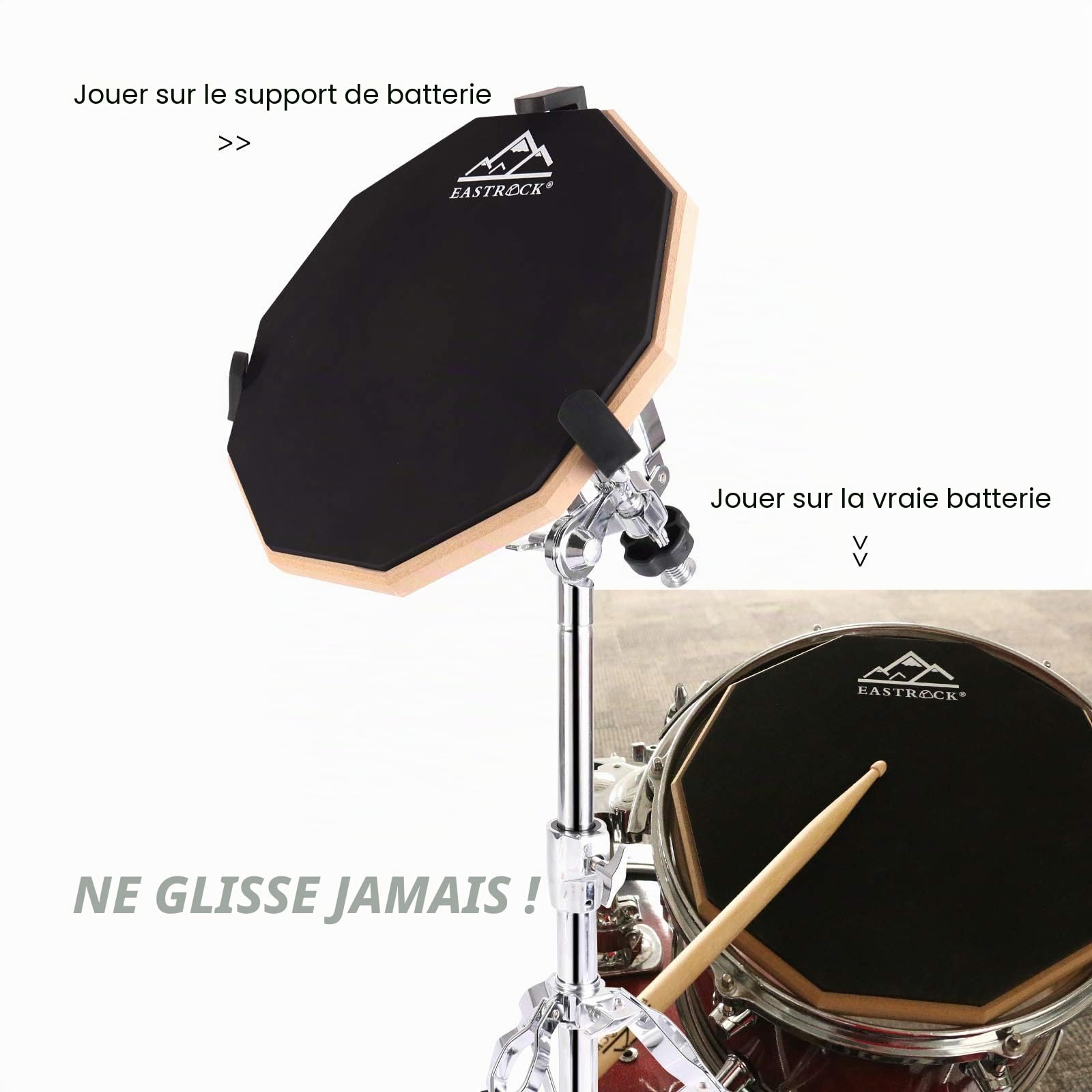 EASTROCK Drum Pad d'entraînement 11 pouces, Silicone Pad Batterie avec Baguettes, Pratique pour Débutants et Mélomanes, Pad d'entraînement à double face avec sac (Noir)