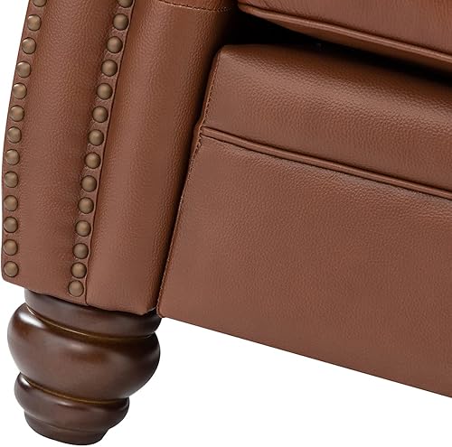 Miniatura 8 de HULALA Home Sofá tapizado de cuero de 81 pulgadas con ribete de cabeza de clavos y reposabrazos enrollados, moderno de mediados de siglo, sofá de 3