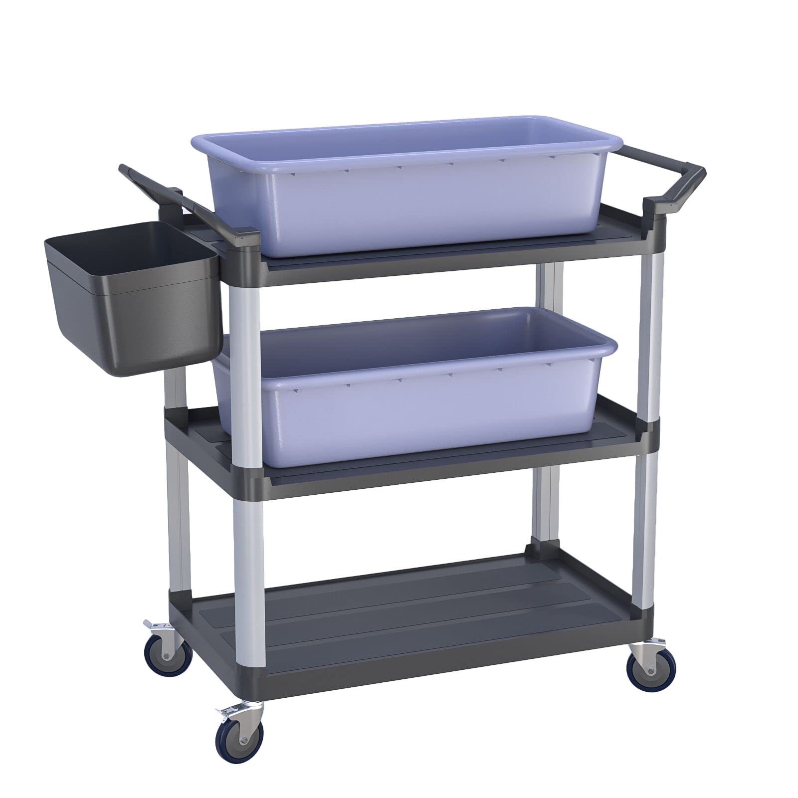 CHARIOT DE SERVICE INOX AVEC 2 PLATEAUX ET 1 BAC - Mobinox équipement Maroc