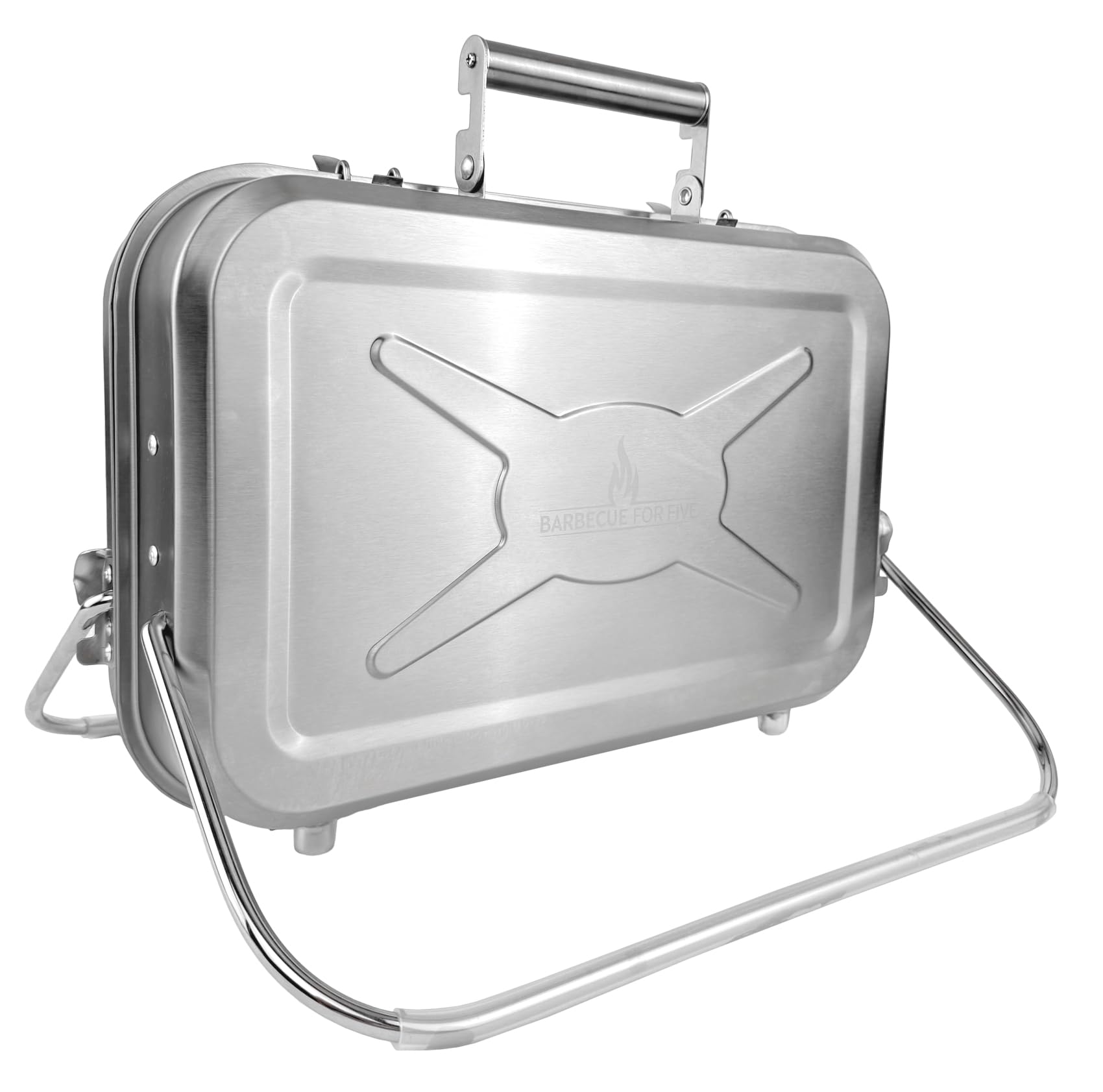 GARDINGER BBQ 45 mobiler Koffergrill aus Edelstahl für Gaskartuschen | Klappbarer Camping-Grill für Picknick Outdoor mit Edelstahlgrillzange | 44,5x30x11,3 cm