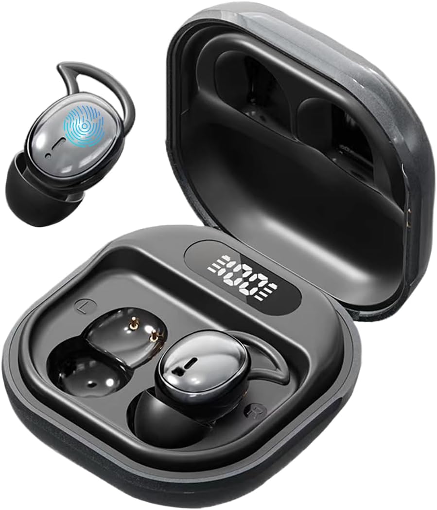 Ultra Thin Sleep Earbuds Bluetooth Headphones for Side Sleepers,Bluetooth 5.4 Noise Cancelling Earphones 60H Playback Touch Control,Black (Grey)