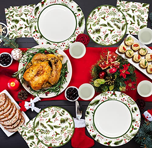 Christmas Party Supplies Tableware Set Serves 24 Holiday Disposable Dinnerware with Plates Cups and Napkins Festive Seasonal Holly Design for Christmas Celebrations – Image 5