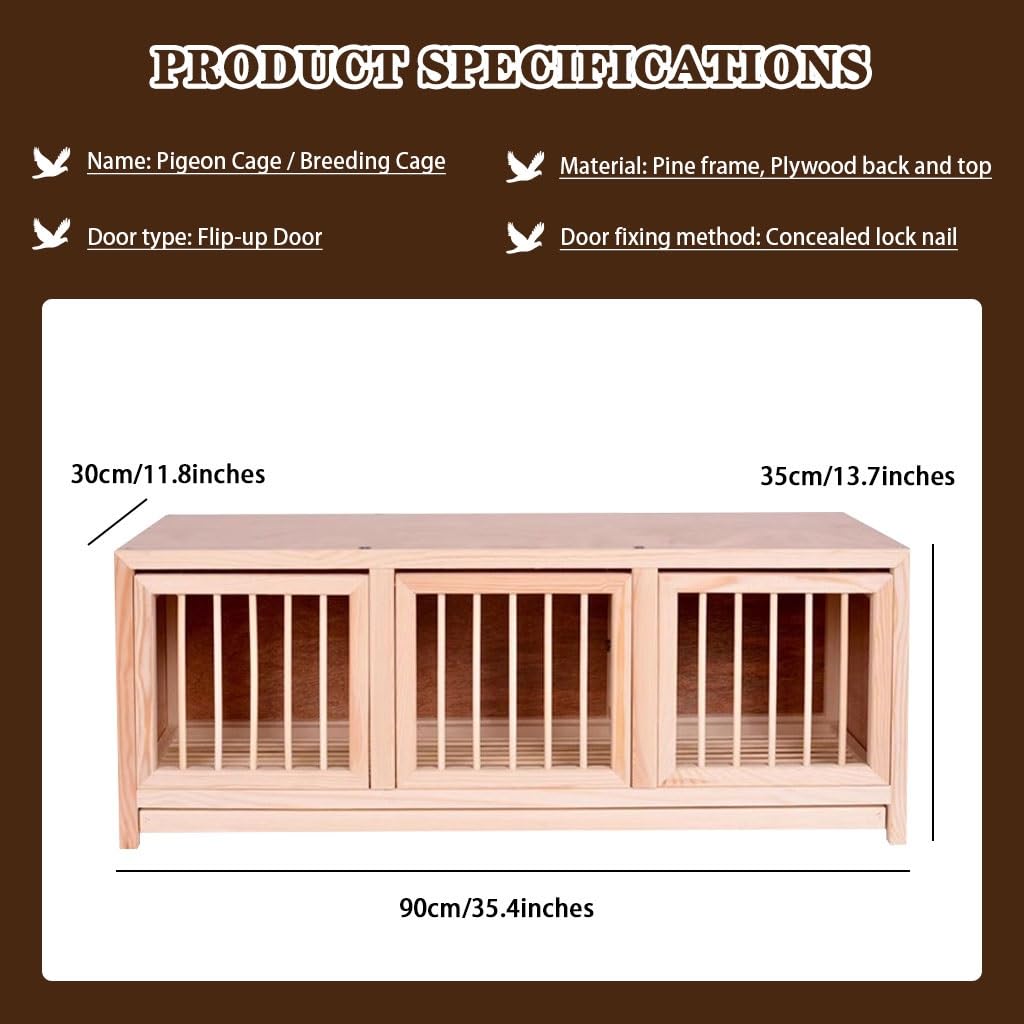Jaula de Madera de 35 Pulgadas con 3 Puertas y Gran Capacidad, aviario Interior Duradero para Palomas, fácil de Limpiar y Montar, Loros, Palomas y pájaros pequeños.