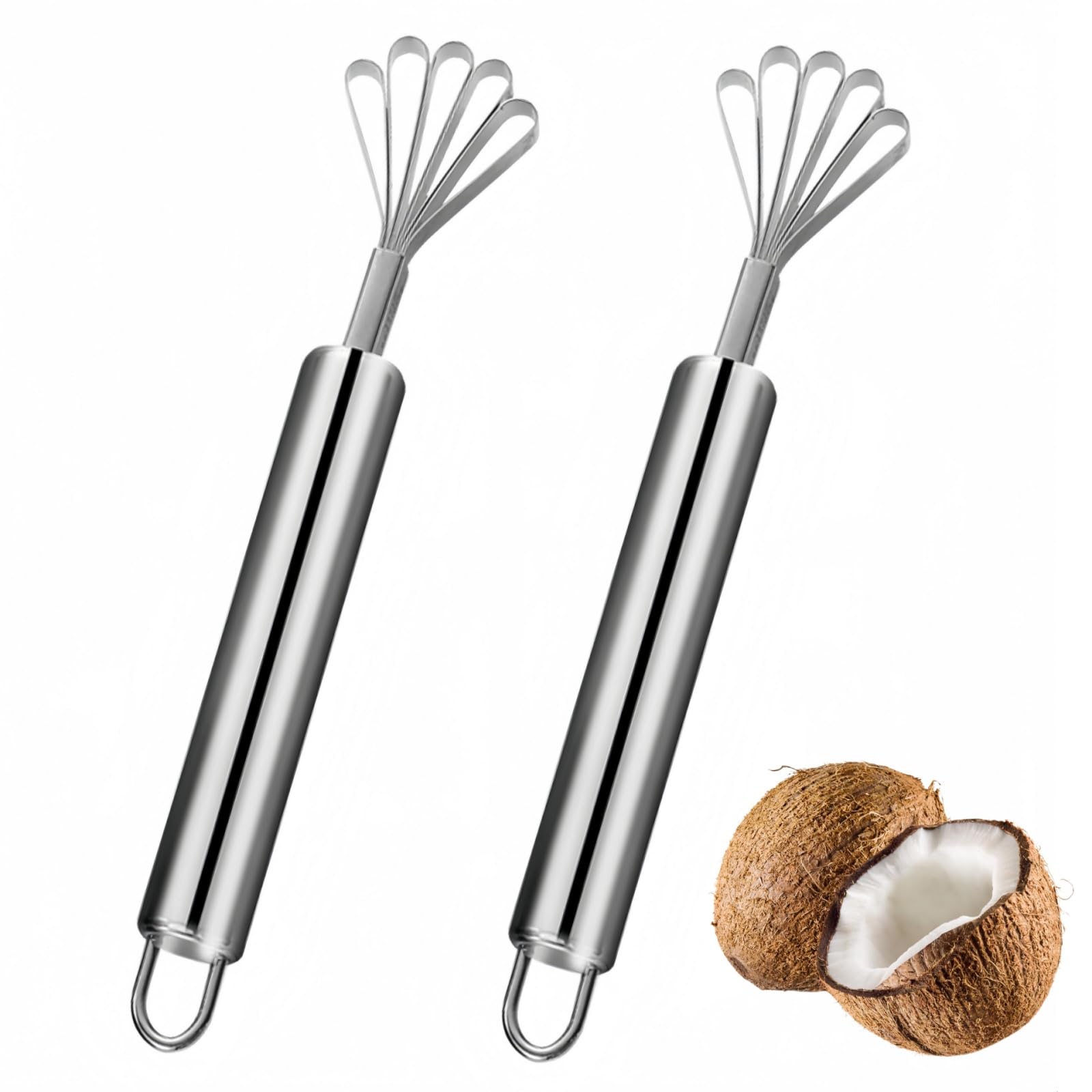 SamHeng 2 PCS Coconut Graters, Stainless Steel Five-Jaw Design Coconut Scraper, Easy Shredding Fruit Scraper for Home Restaurant