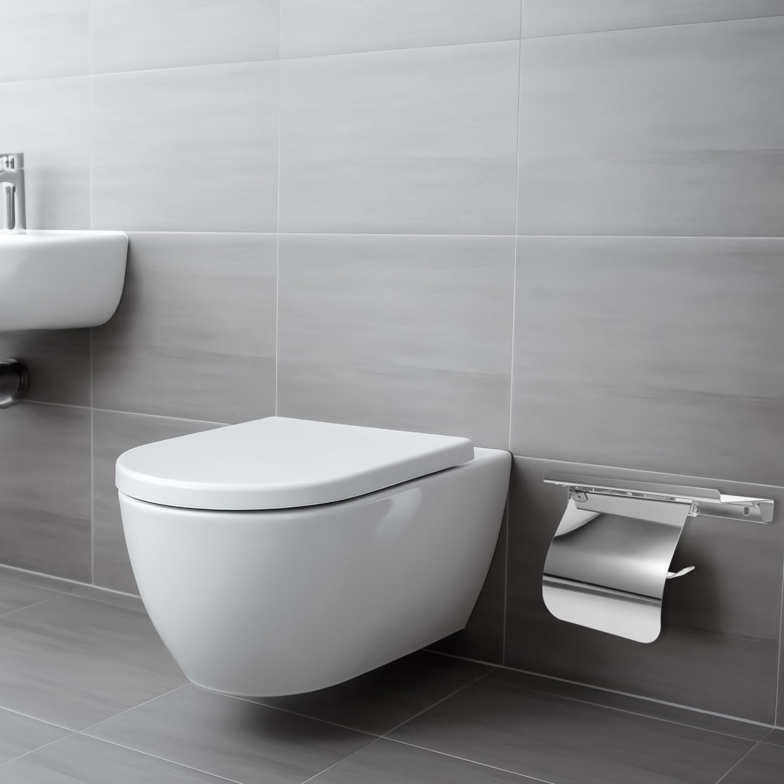 Alipis Portarotolo con Mensola in Acciaio Inossidabile Argento, Resistente alla Ruggine, con Supporto per Telefono, Design Moderno per Bagno e Casa