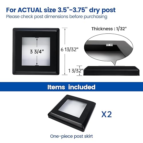 Miniatura 7 de Muzata WT09 - Paquete de 10 cubiertas para base de poste de una sola pieza, acero galvanizado negro para poste de madera de 3.5 x 3.5 pulgadas