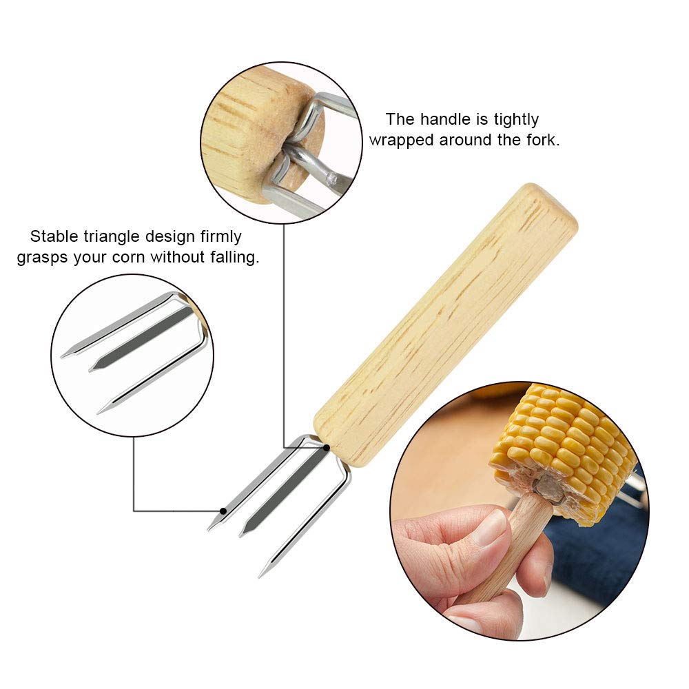 8 pcs Pinchos para Mazorcas de Maíz Tenedores para Barbacoa Acero Inoxidable para Maíz Soporte para Mazorcas de Maíz agarra maiz con Mango de Madera para Barbacoa/Cocina/Fiesta, 10cm de Largo