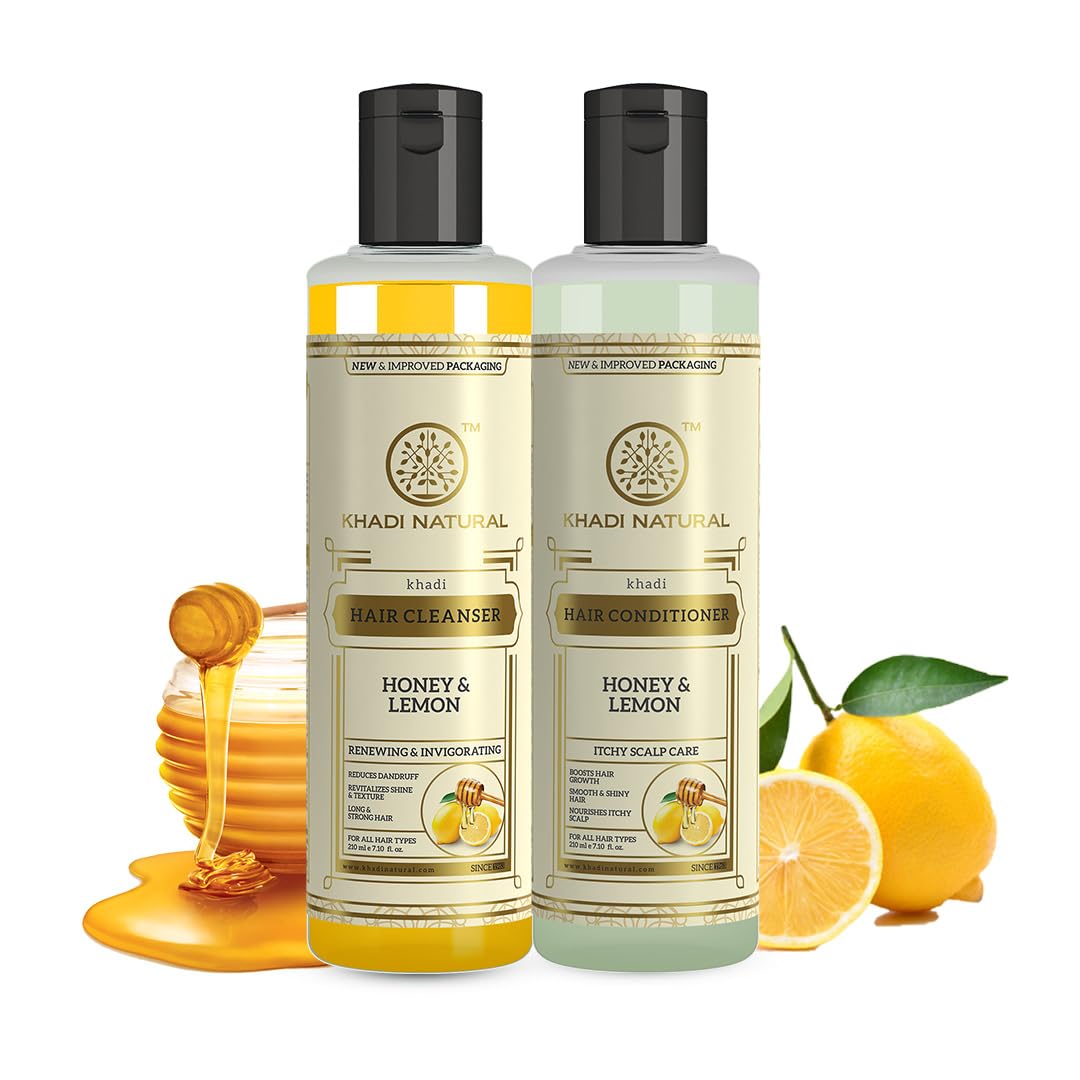 Khadi Natural Honey & Lemon Hair Conditioner | Antibacterial and Antiseptic Elements | Deep Cleanses Dead Cells | Smooth and Shiny Hair | Suitable for All Hair Types | Combo Pack (210 Millilitre Each)