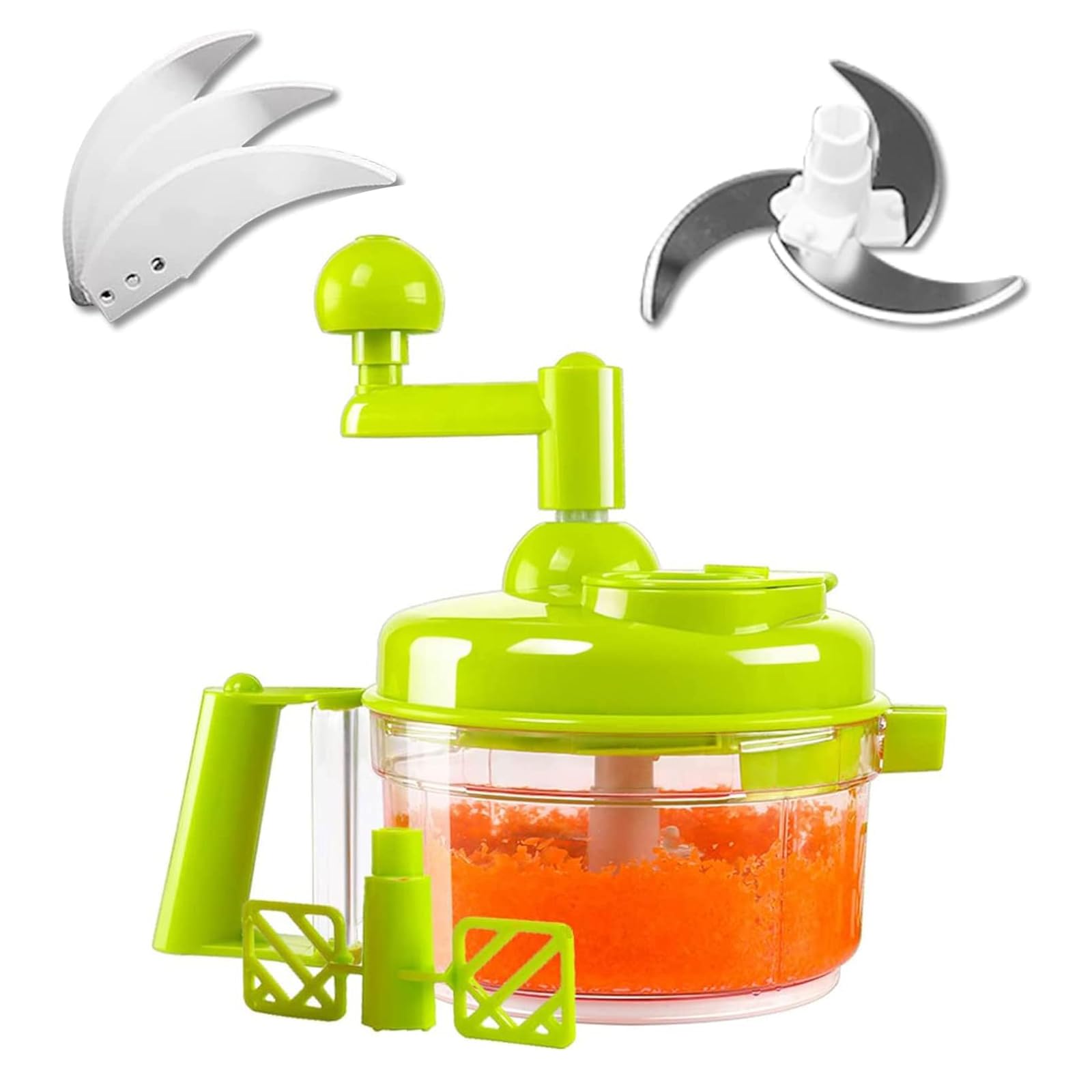 Picadora manual de alimentos, picadora de verduras de 1200 ml, trituradora de alimentos de cocina con mango y cubierta, adecuada para cebollas, ajo, pimientos, zanahorias, jengibre, frutas (verde)
