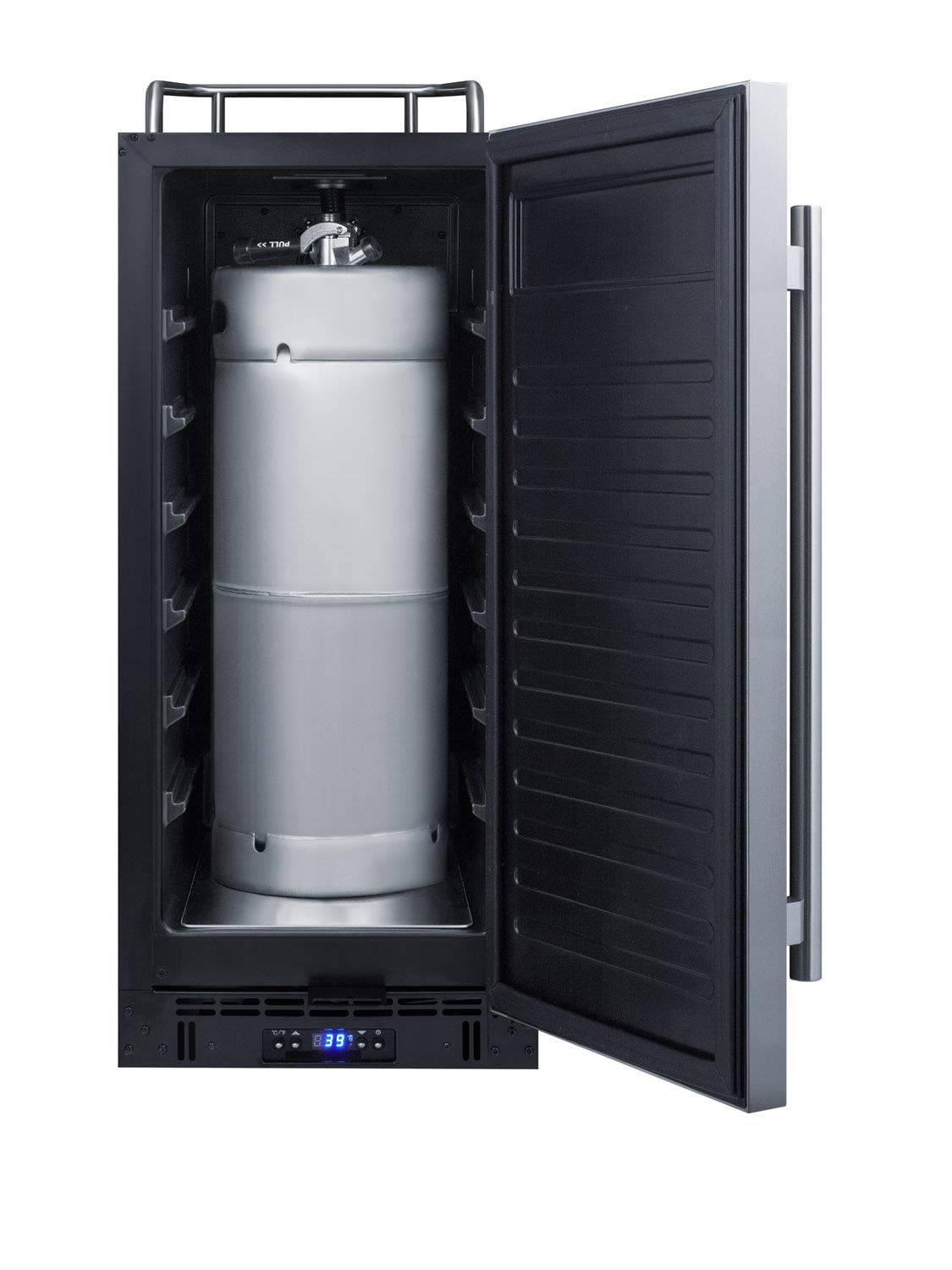 Summit Appliance SBC15NK Built-in 15" Wide Commercially Listed Kegerator with Auto Defrost, Digital Thermostat, Stainless Steel Door, Pro Style Handle, Front Lock, Black Cabinet and Sealed Back on Fridge.com