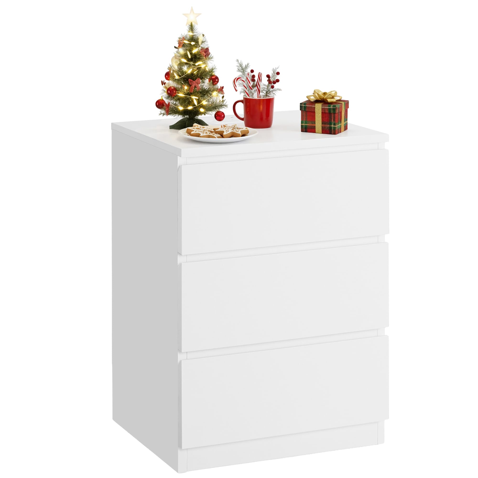 VASAGLE KAILYN Collection - Bedside Table with Power Strip, Side End Table with Drawers, 2 AC Outlets, 2 USB Ports, for Living Room, Bedroom, Study, Cloud White LET631W15