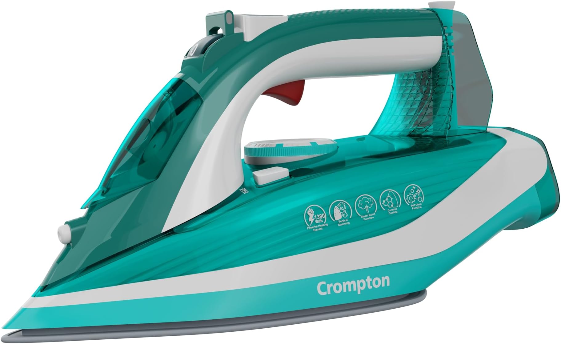 CromptonFabrismart Neo 1380 W Steam Iron with 200 ml Water Tank, Upto 20g /min Steam Output and Ceramic Coating Soleplate (Green), 6 Fabric Settings, Large (ACGSI-FABRISMARTN)