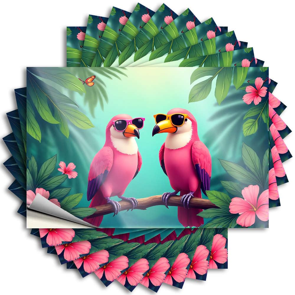 Retro Home Decor Tumbler Decal | Two Colorful Birds Wearing Sunglasses On A Tropical Branch. Sweet for Paw Decor(12X18CM)