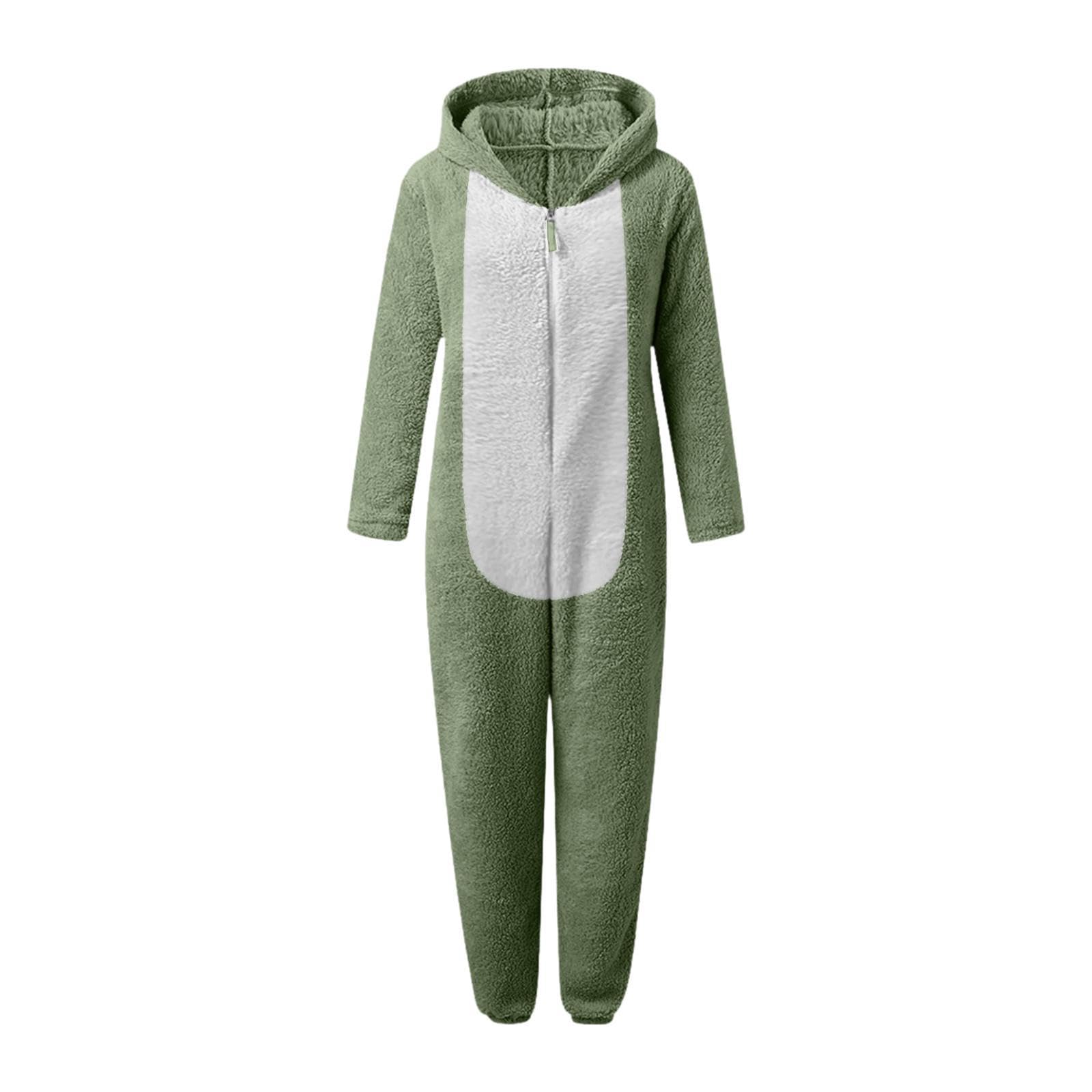 Womens Onesie Pajamas Novelty Outfit Jumpsuit for Dress up Indoor Green L-image-0