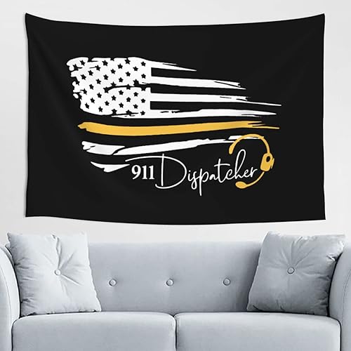 Qauirfe Tapiz con diseño de bandera estadounidense de color dorado y amarillo con el número 911 para colgar en la pared sala de estar dormitorio