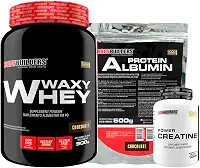 Kit Waxy Whey 900g Chocolate + Albumina Chocolate 500g + Power Creatina 100g - Bodybuilders