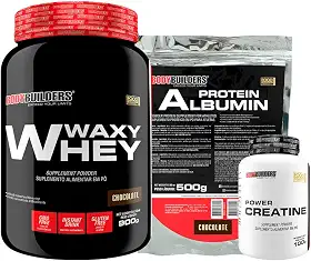 Kit Waxy Whey 900g Chocolate + Albumina Chocolate 500g + Power Creatina 100g - Bodybuilders