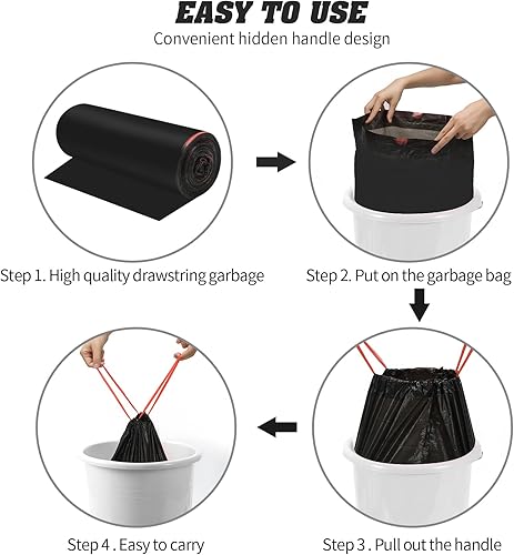 Miniatura 6 de Bolsas de basura con cordón de 4 galones, bolsas de basura con cordón, bolsas de basura para oficina, baño, cocina, dormitorio, 3 rollos60 unidades