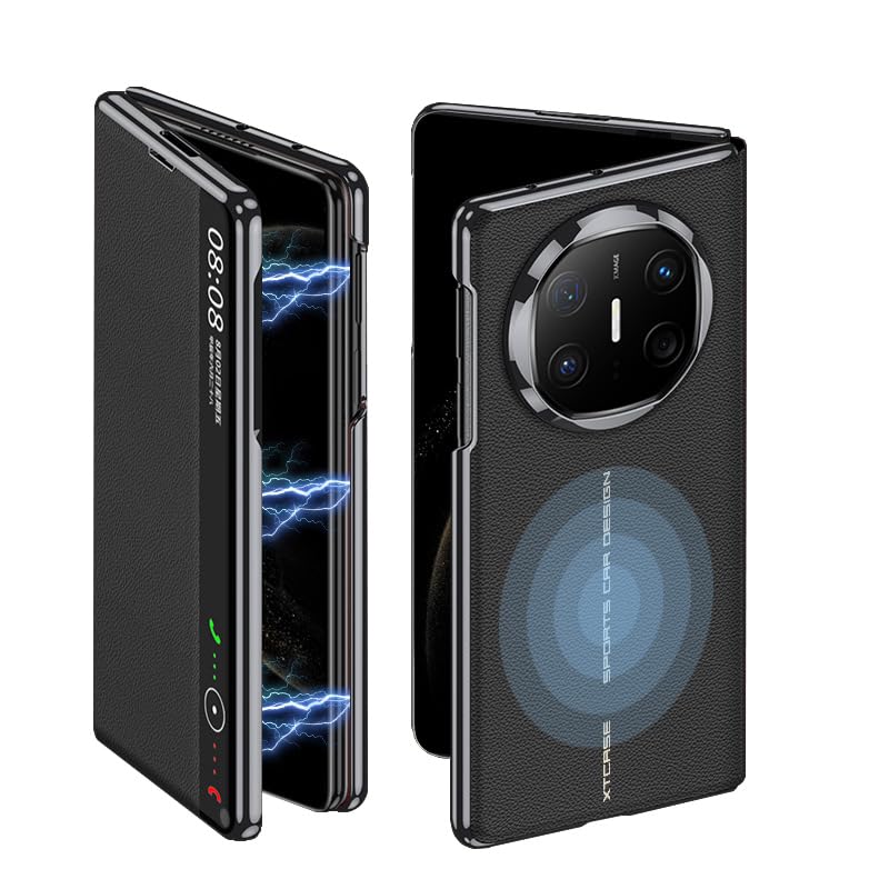 Coque Huawei Mate X6 Cuir Noir : Étui Intégral Magnétique avec Fenêtre Smart