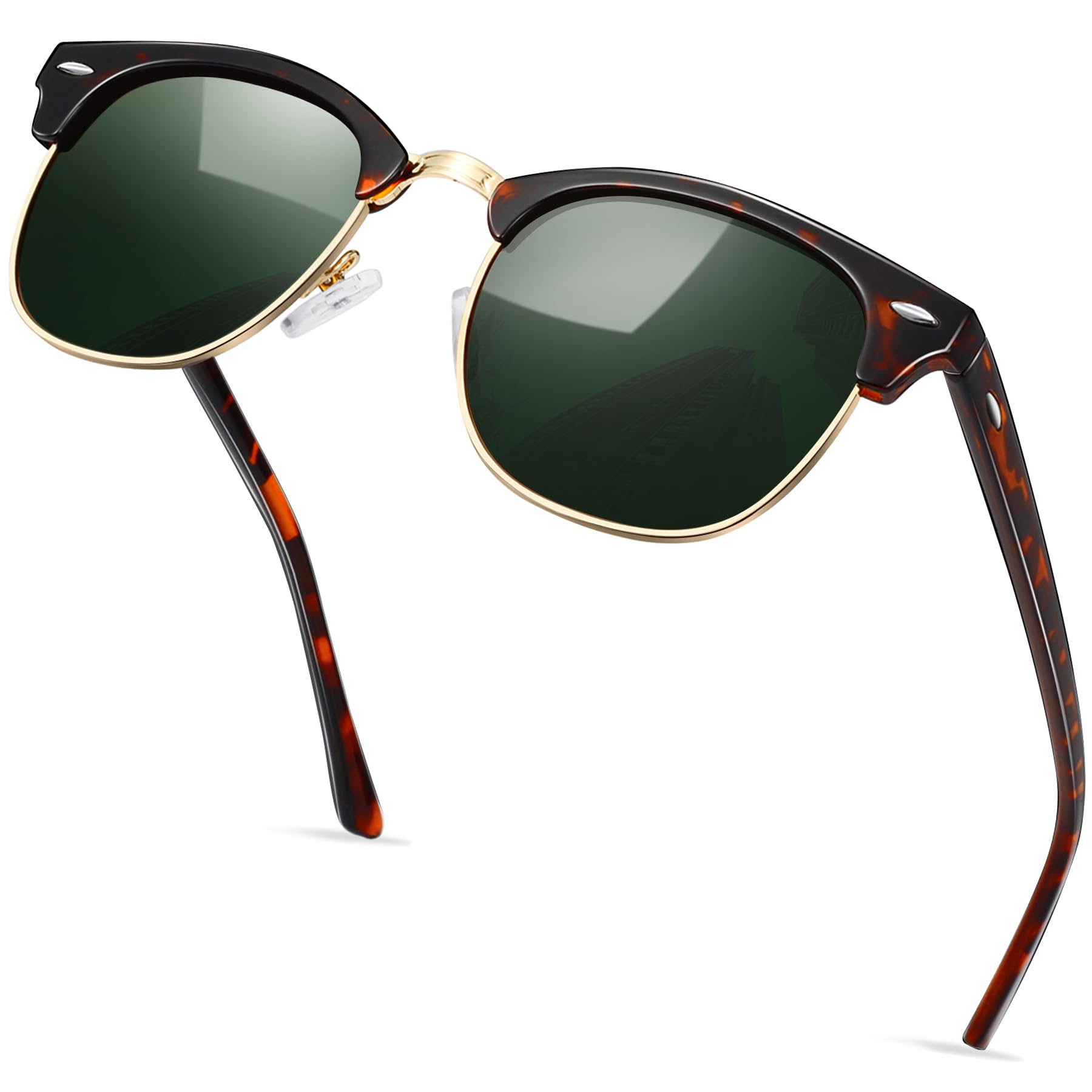 Polarized Horn Rimmed Sunglasses for Men and Women, Classic Half Frame Sun Glasses, Semi Rimless Shades for Womens 100% UV400 Protection Driving