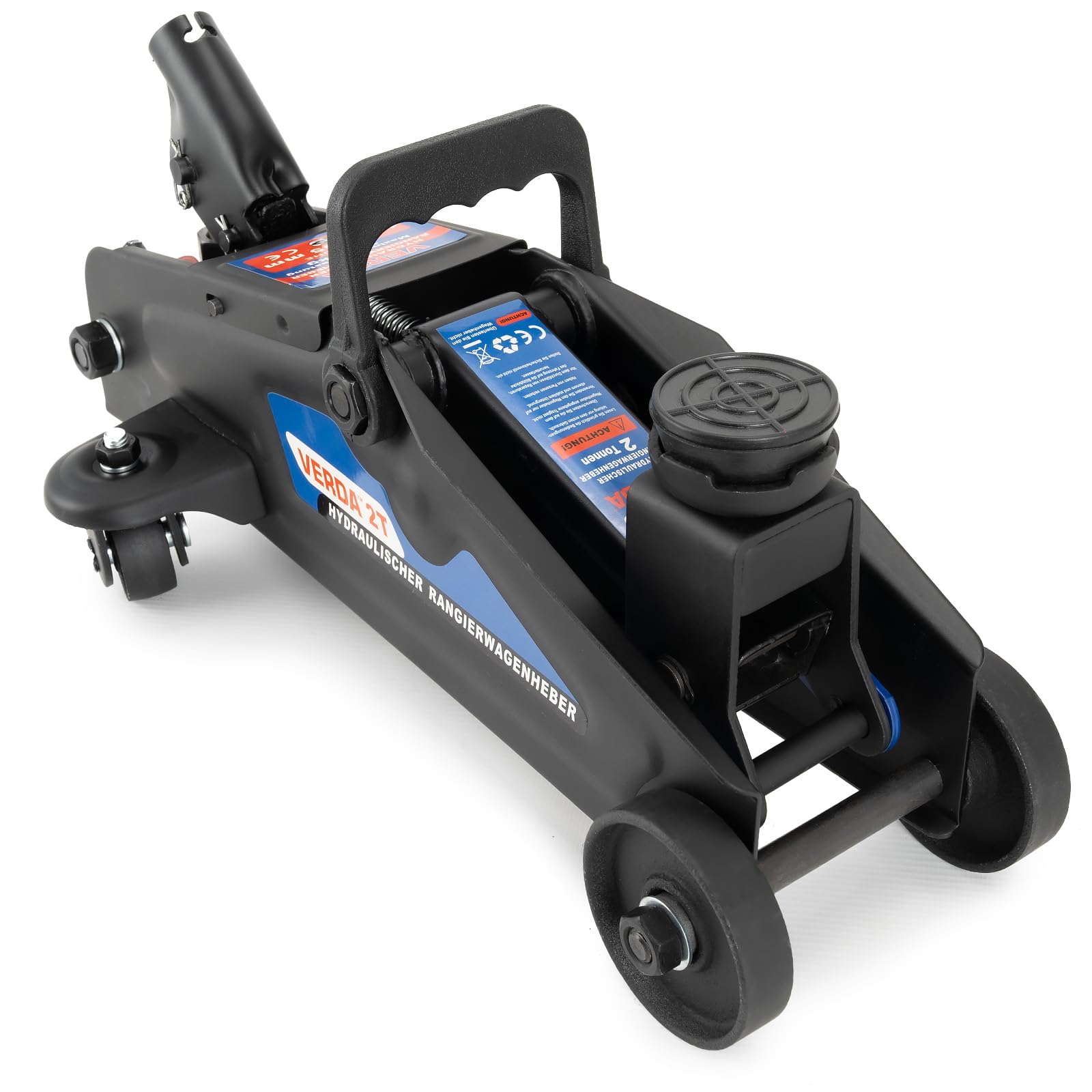 Cric hydraulique 2T, 140–310 mm, avec Patin en Caoutchouc Extra Plat, pour SUV et Jeep, cric rouleur avec Mallette de Transport pour véhicules Tout-Terrain, incluant des Gants
