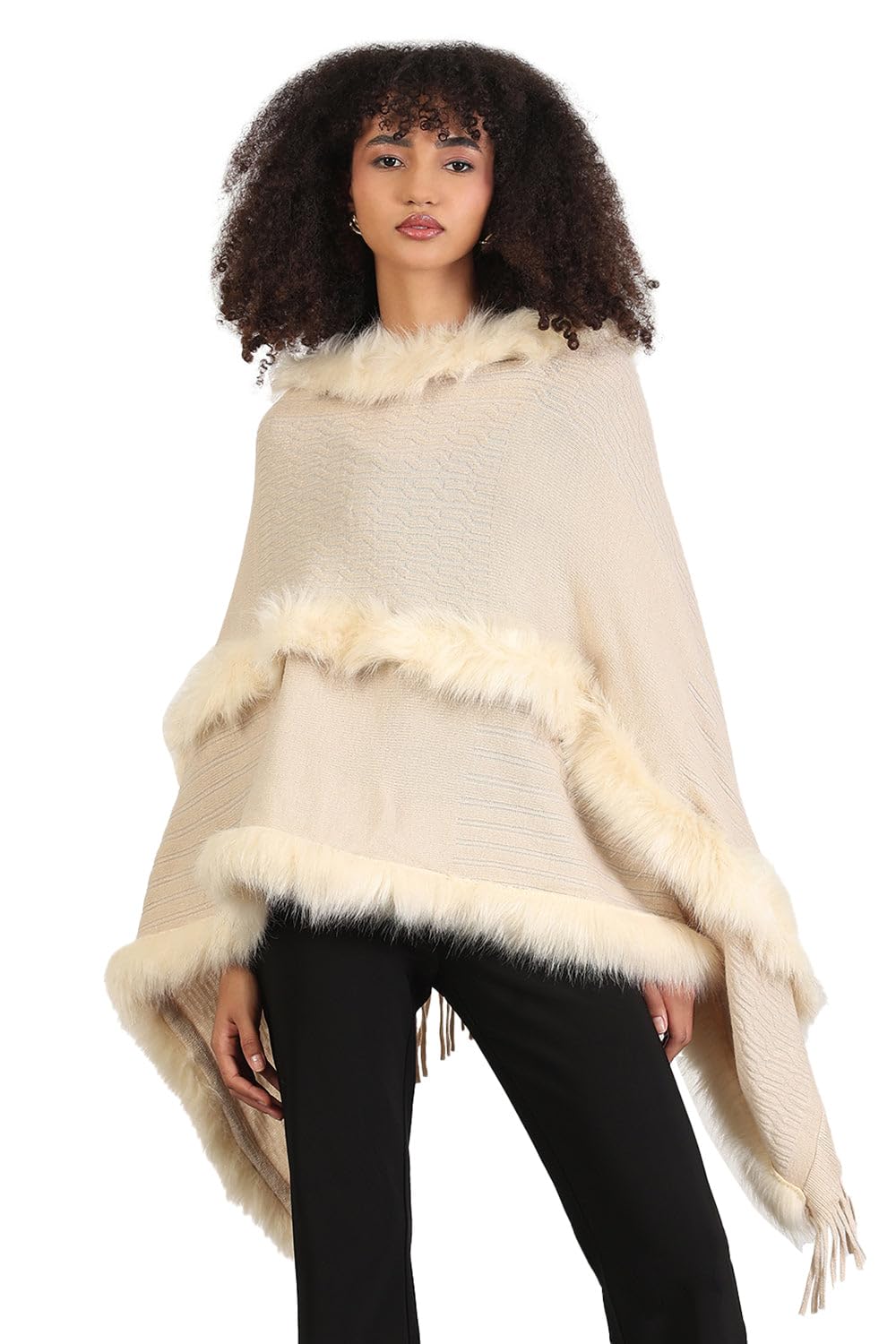showoffff Women's Solid Cream Fringed Edge Poncho-CHN-037_Cream_XL-picture-27