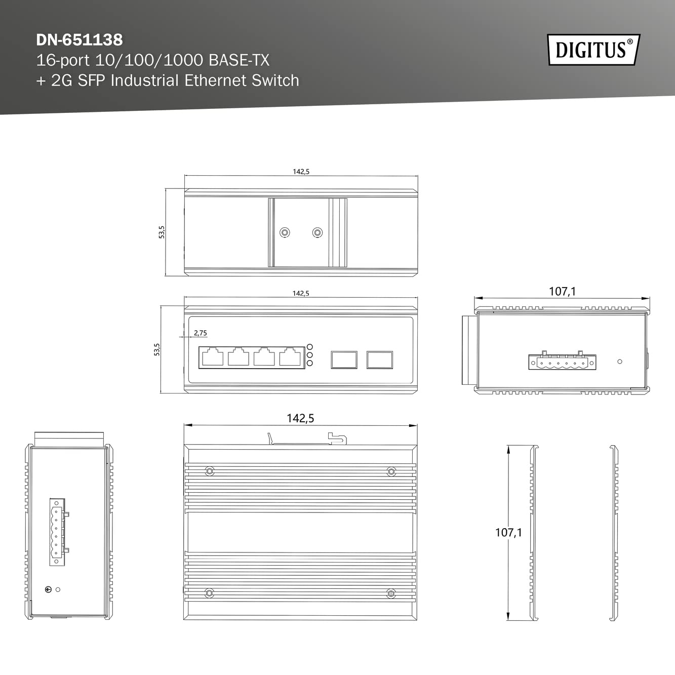 Digitus Industrieller Netzwerk-Switch – 16x RJ45 + 2X SFP-Port –bit/s – Bild 7