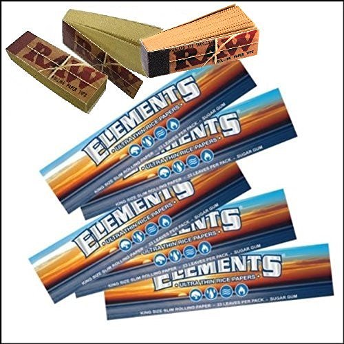 5 x ELEMENTS KING SIZE SLIM THIN RICE ROLLING PAPERS AND 3 x RAW TIPS ROACH ROACHES ROACH CARD by consumerproducts-uk by consumerproducts-uk
