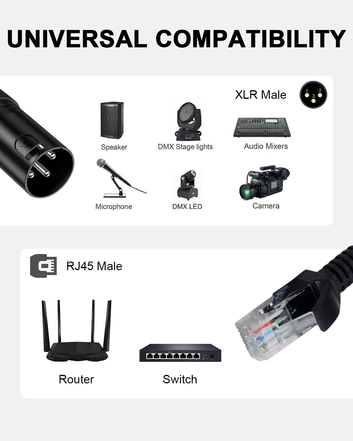 Maxhood XLR 3PIN to RJ45 Adapter Cable, XLR Male to RJ45 Male Cable, RJ45 to XLR DMX Cable for Controller Series, Stage and Recording Studio, 30cm - Image 4