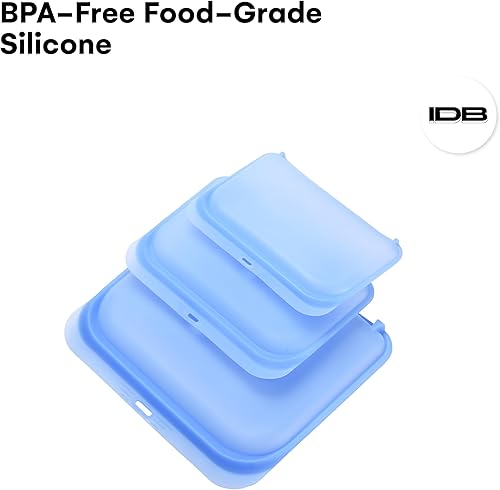 Miniatura 4 de Dorence 3 bolsas de almacenamiento de silicona reutilizables, color azul, 3 bolsas de almacenamiento de alimentos de silicona con cierre de presión,