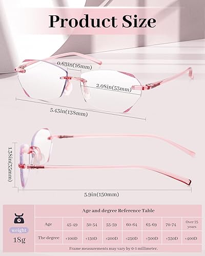 Miniatura 3 de LUFF Anteojos de lectura antiluz azul sin montura para mujer, elegantes lentes de lectura sin marco con borde cortado de diamante, lectores de metal