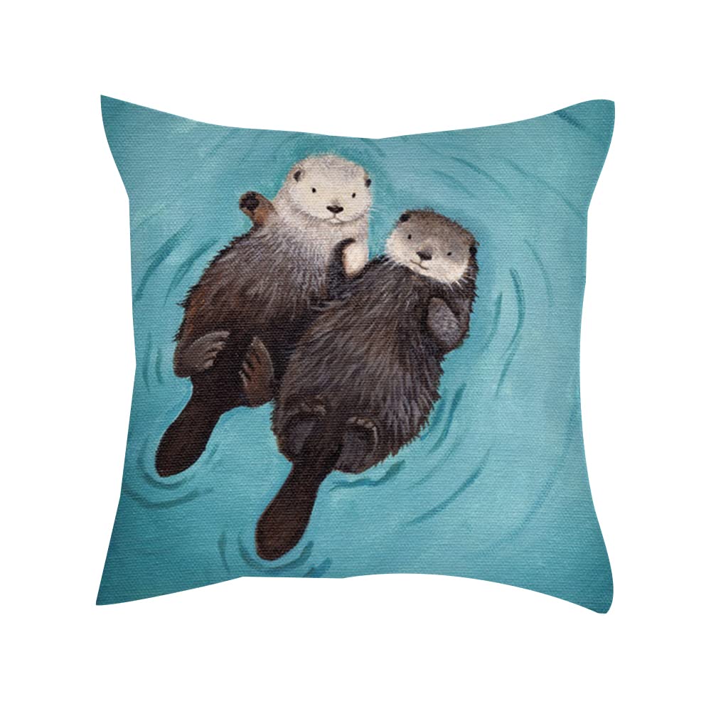 Getagift Satin Cushion Cover With Insert Otterly Romantic Otters Holding Hands Valentines Day Birthday Wedding Anniversary Home Décor, Satin Throw Pillow/Cushion. (Satin Cushion Cover With Insert)