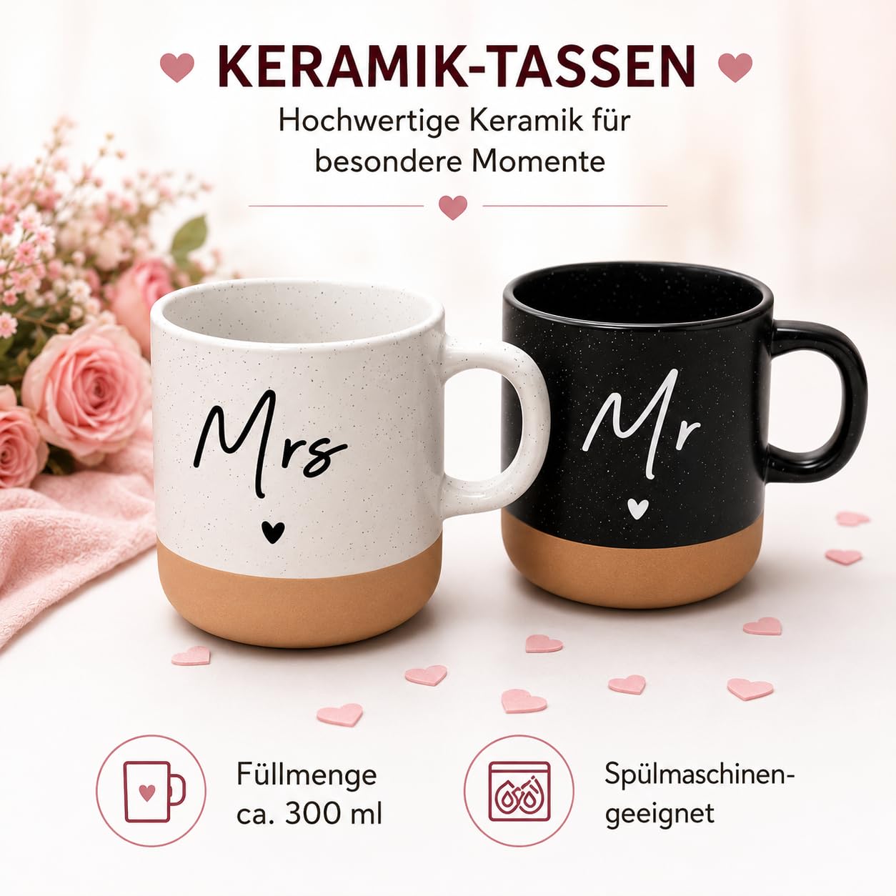 LOZACHE Geschenke für Paare Mr & Mrs Tassen Set mit Holztablett & Löffeln | Hochzeitsgeschenke für Brautpaar, Personalisierte Valentinstag Jahrestag Hochzeit Verlobung Geschenkset mit Geschenkbox