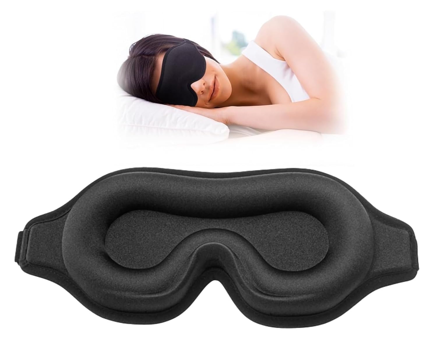 3D Memory Foam Sleeping Eye Mask for Men & Women, Complete Blackout Soft Contoured Sleep Mask, Adjustable Comfortable Blindfold for Travel, Meditation, Yoga, Home & Night Sleep, Black-image-27