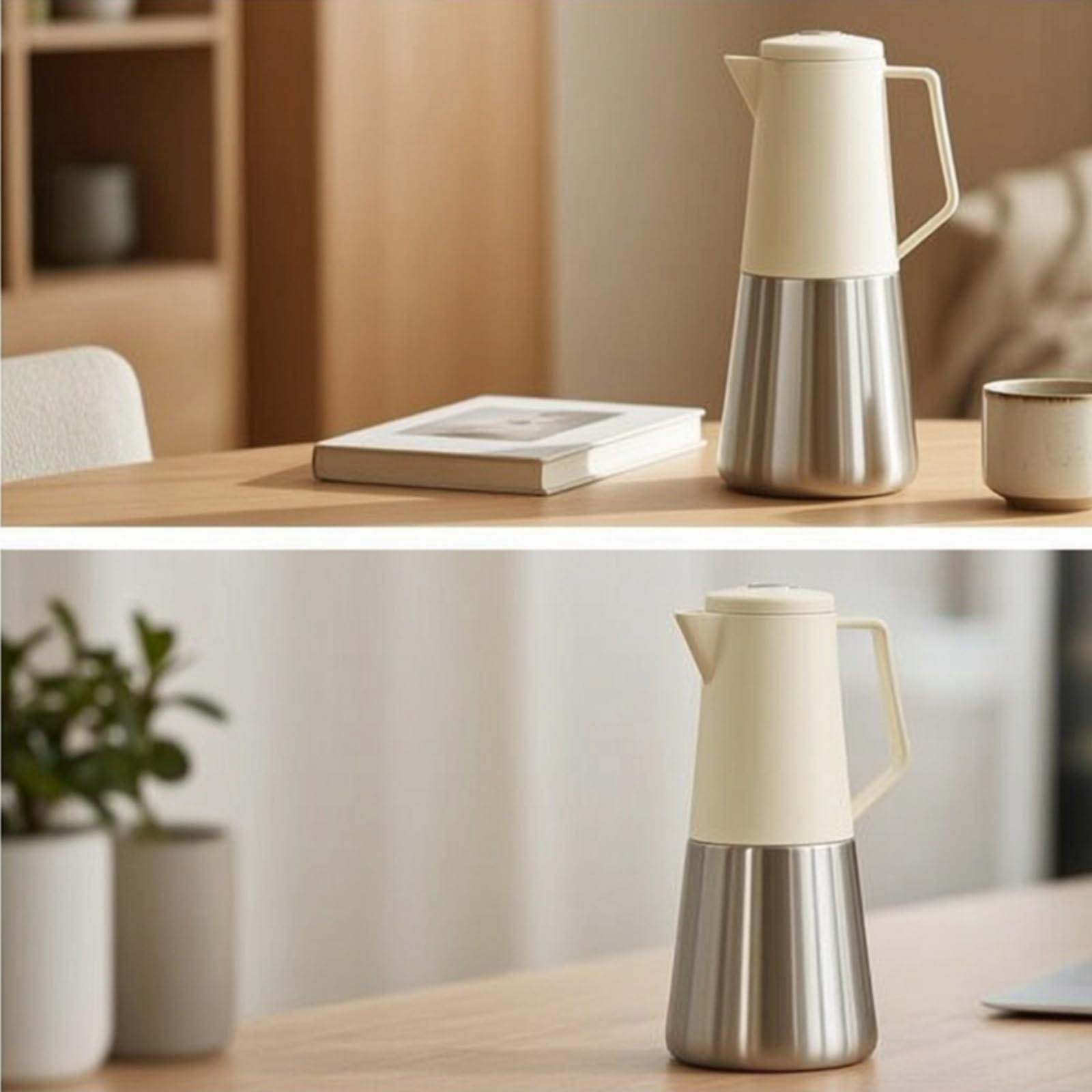perfk Bebidas Jarra Térmica Cafetera Térmica Garrafa Isotérmica Carafe Aislada con Interior de Acero 304 Vertido con una Mano Antigoteo Estética Moderna, Negro