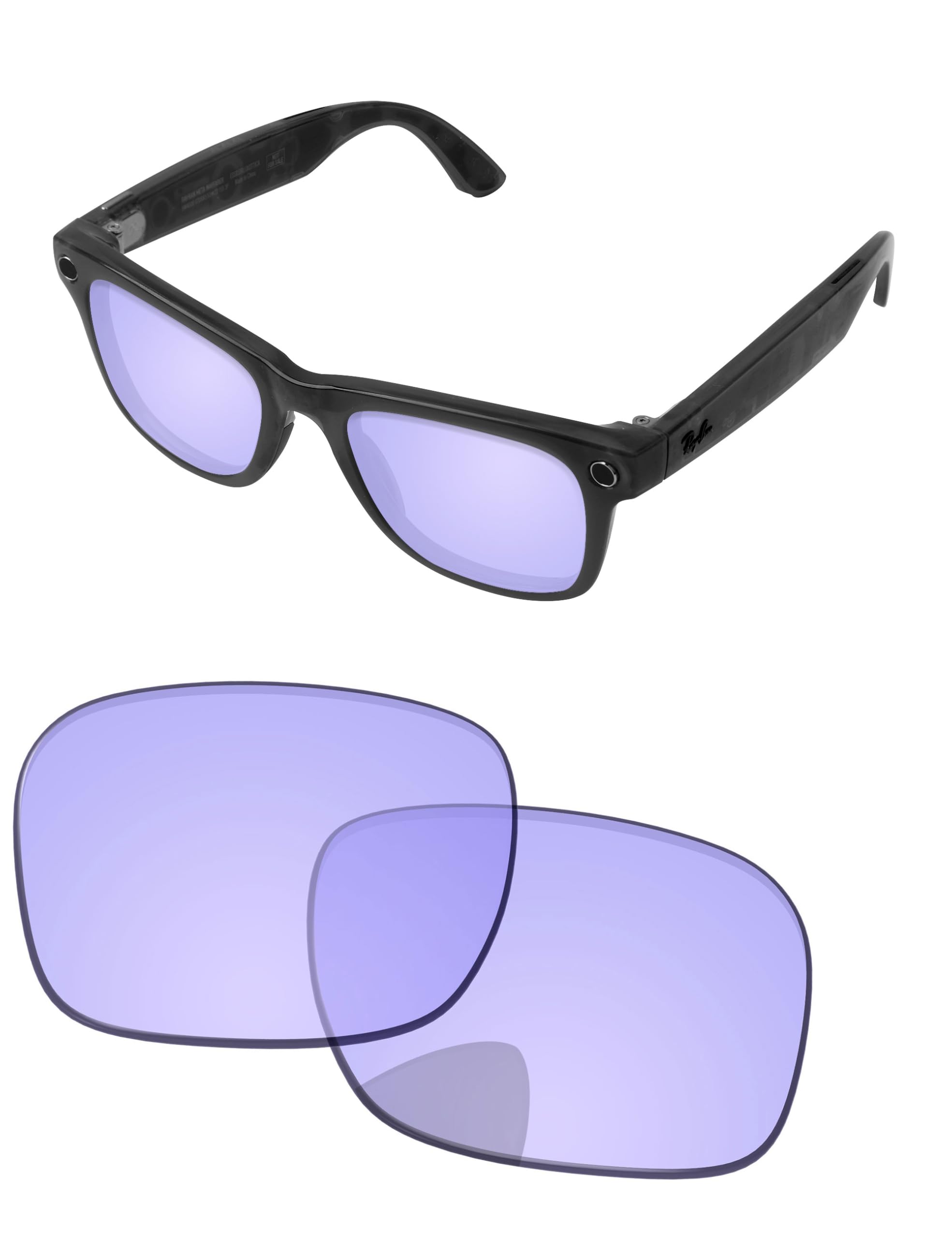 Replacement Lenses for Ray-Ban Meta Wayfarer RW4006 &amp; RW4012 50mm AI Glasses - Photochromic, Anti Blue Light Lens