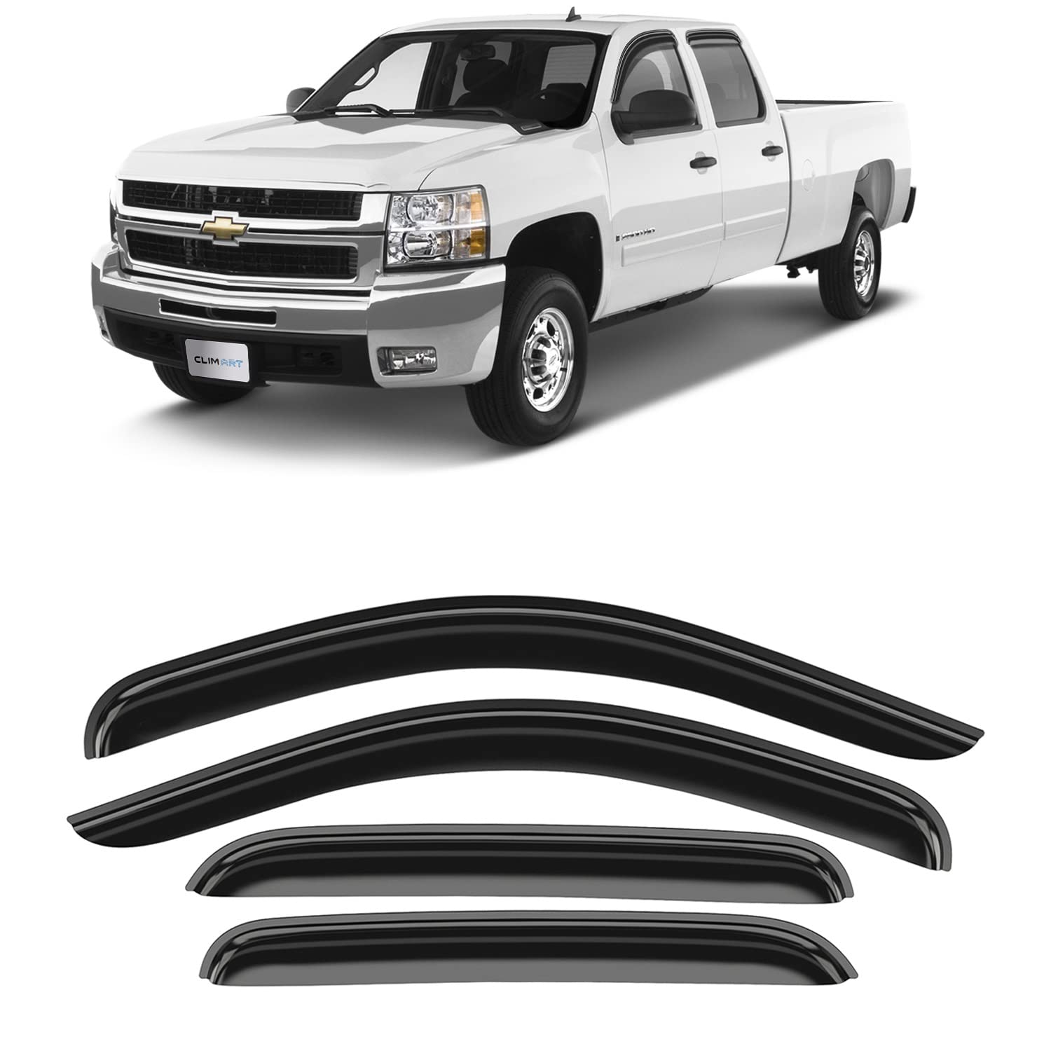 Photo 1 of CLIM ART Incredibly Durable Rain Guards Chevrolet (Chevy) Silverado/GMC Sierra 1500 2007-2013 Crew Cab, Tape-on Window Deflectors, Vent Deflector, Vent Window Visors, Truck Accessories, 4pcs- 407003 For Silverado 07-13
