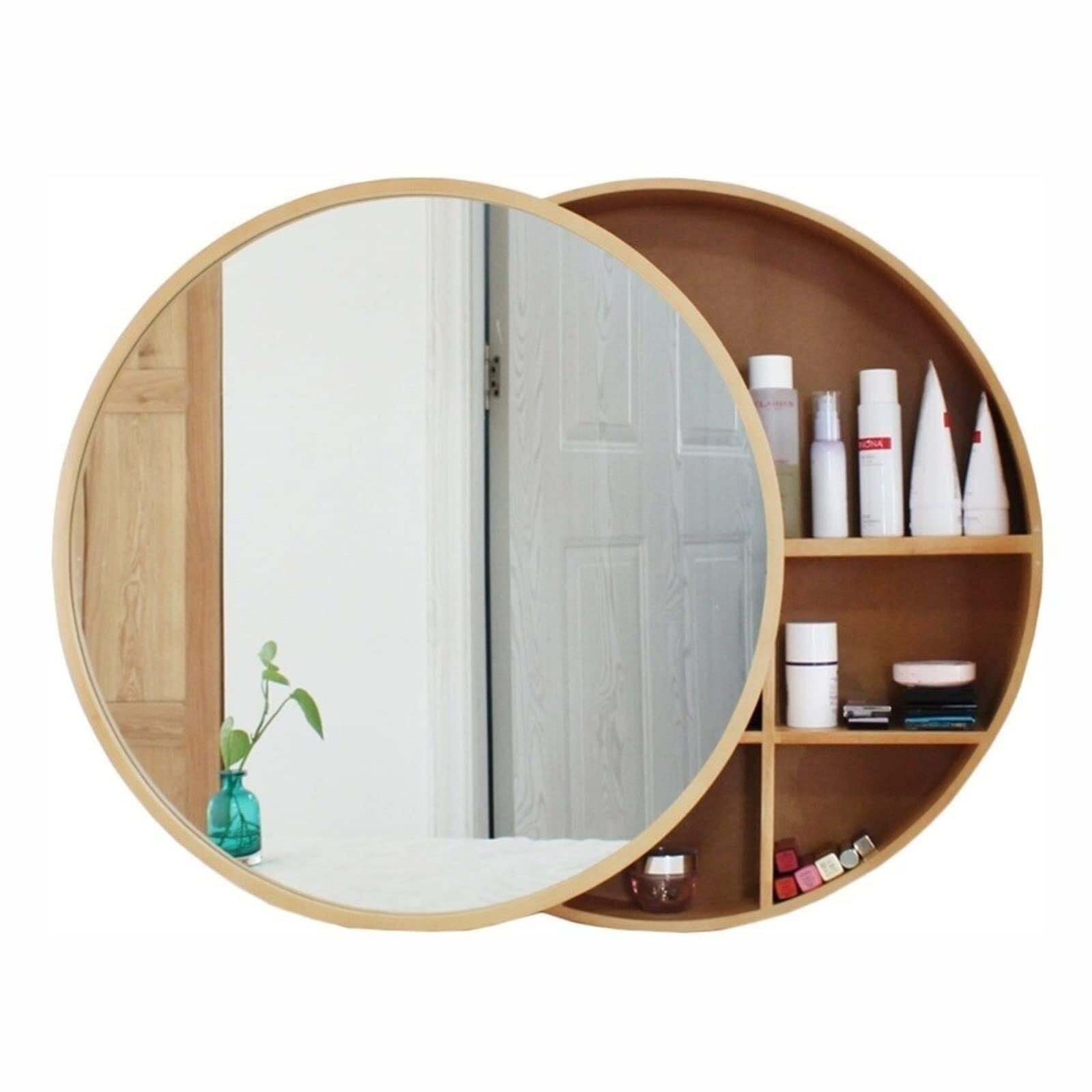 BKSXSOP 70cm Wooden Bathroom Mirror Cabinet - Wall-Mounted Storage with Round & Shelf, Stylish Space-Saving Furniture for Modern Bathrooms, nized Functional Design