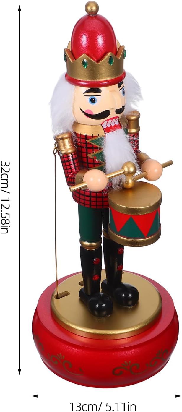 UPKOCH Nutcracker Music Box Round Wooden Base, Wind-up Christmas Nutcracker Figurine Soldier Decoration for Home Holiday Party Décor (red)
