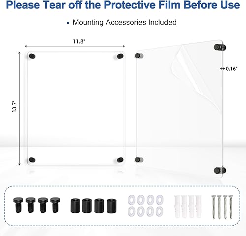 Miniatura 3 de Pizarra de borrado en seco de acrílico transparente, 12 x 14 pulgadas, negro, no magnético, sin marco, pizarra blanca transparente para pared,