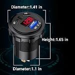 USB C Socket chargeur de voiture 12V/24V USB C Sortie double 45W PD Type C & 18W QC3.0 Port avec LED Voltmètre (Rouge)